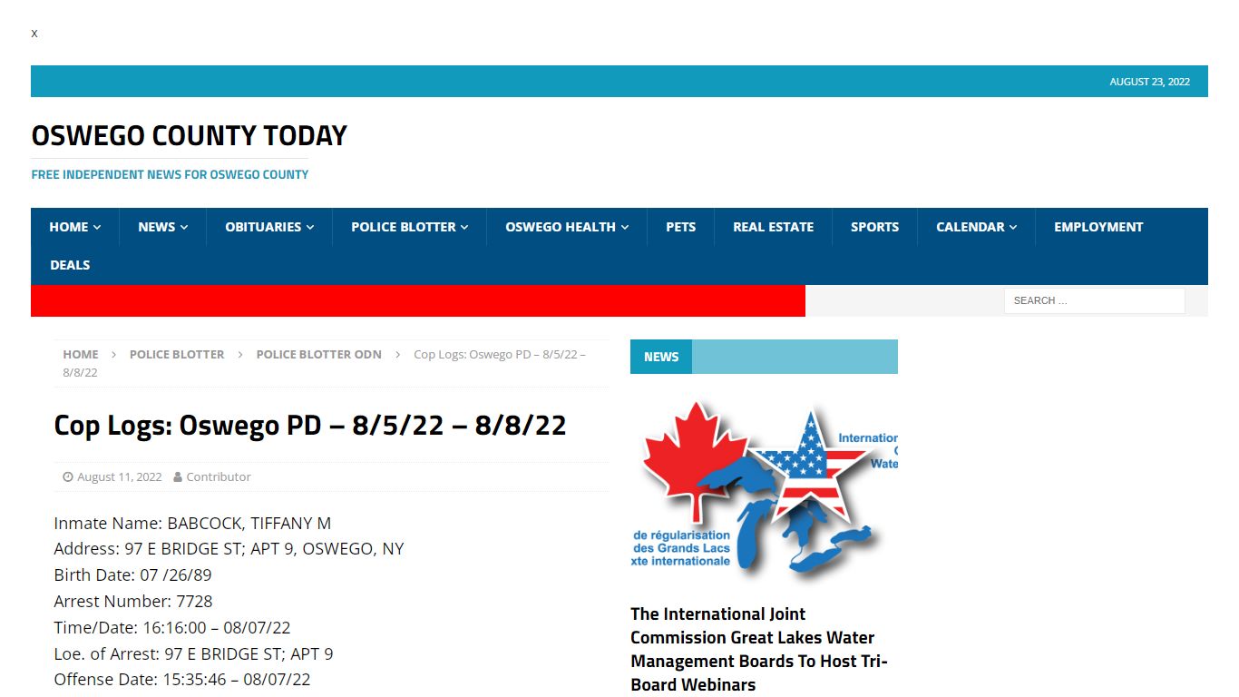 Cop Logs: Oswego PD – 8/5/22 – 8/8/22 – Oswego County Today